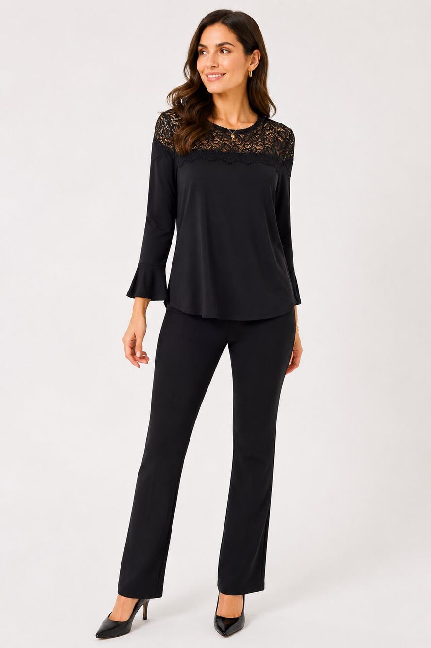 Michael Michael Kors NWT Black Lace Yoke Blouse Small Bell Sleeve Dressy Top